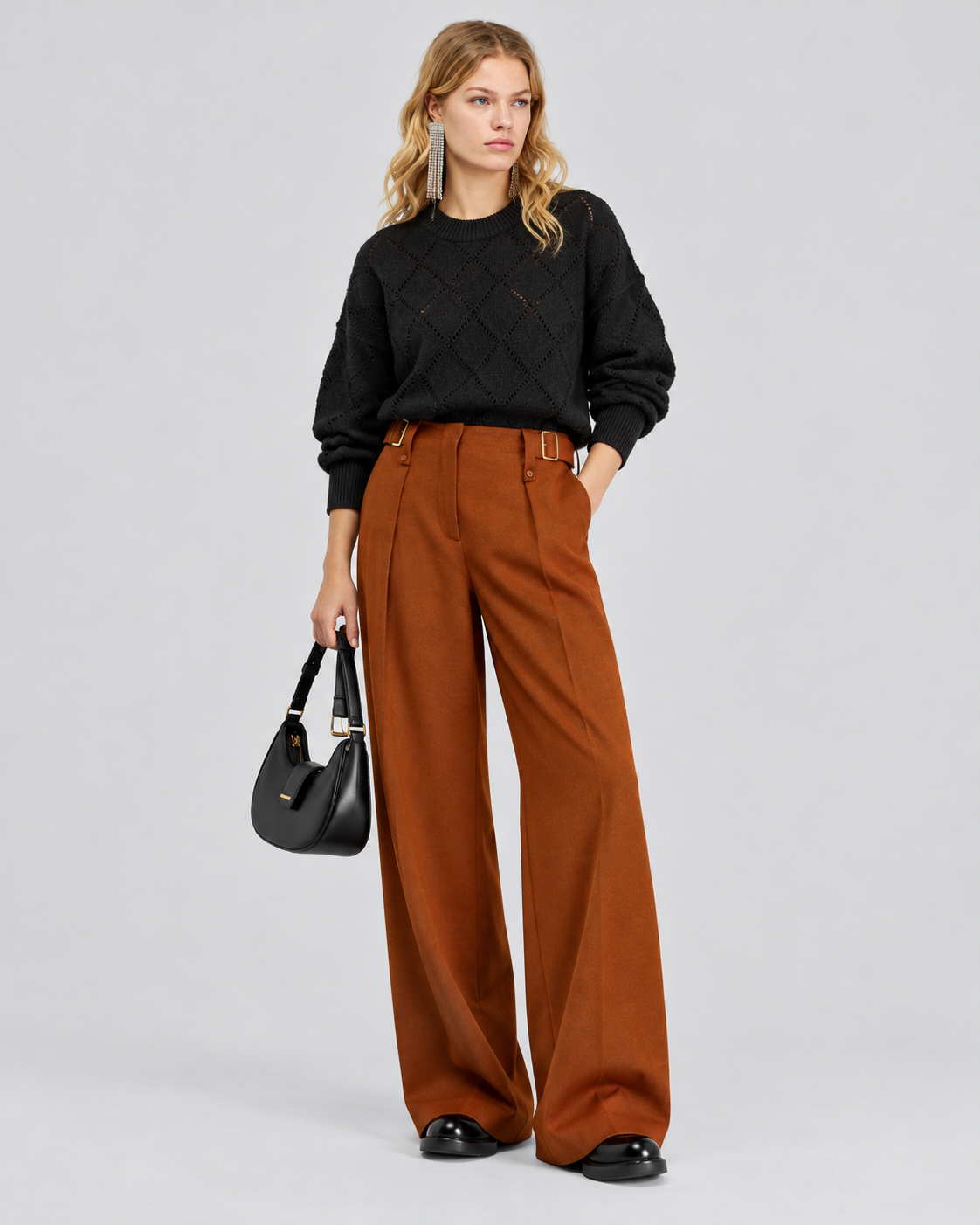 Pantalone Palazzo con Pinces e Vita Regolabile Semicouture