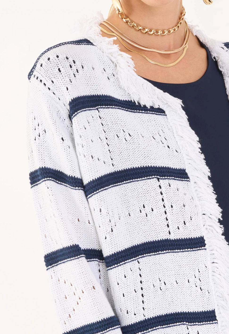 Giacchino chanel in filato di cotone fantasia a righe, Mentuccia Vicario Cinque