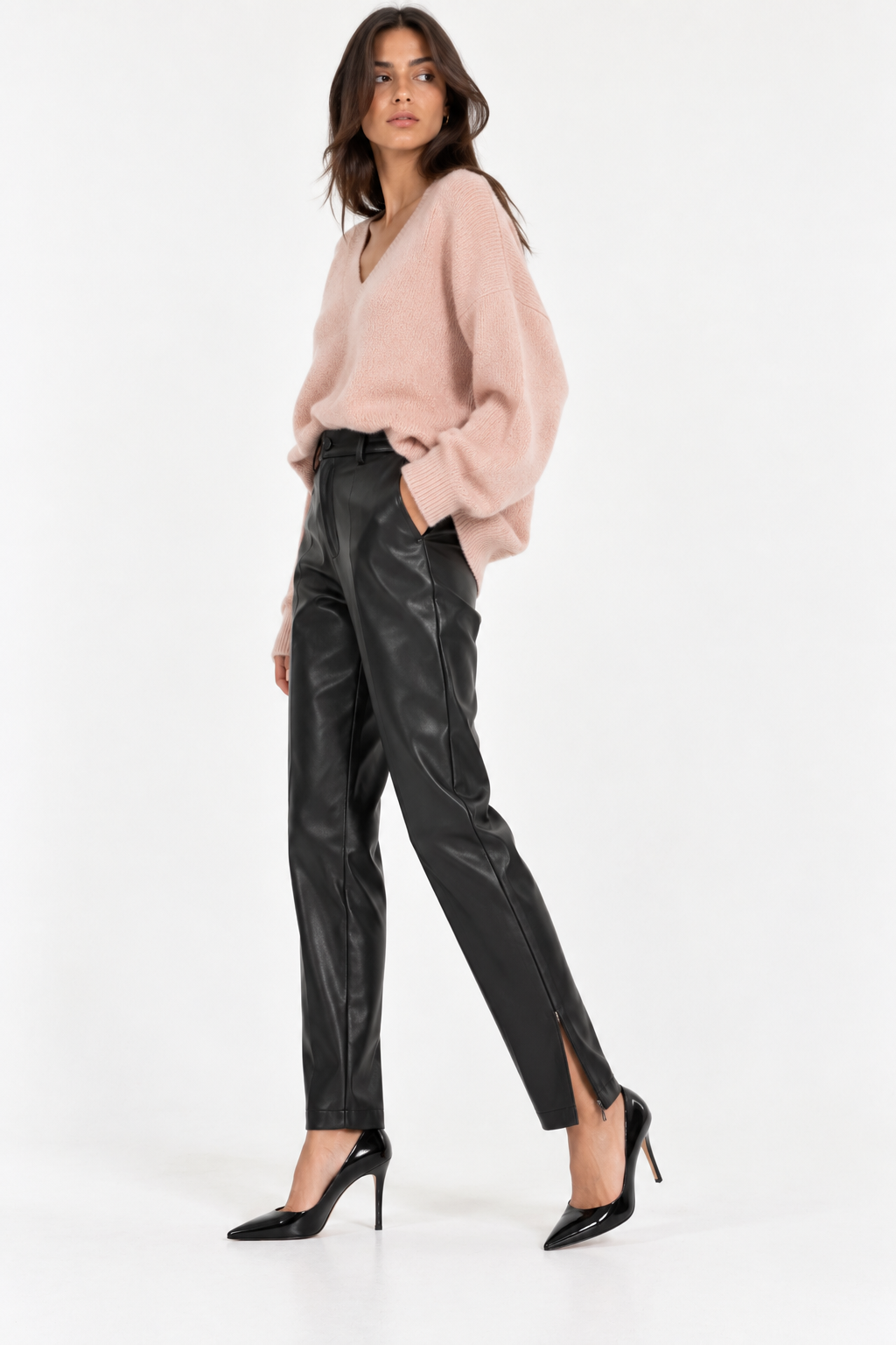 Pantalone in Ecopelle con Zip al Fondo Semicouture