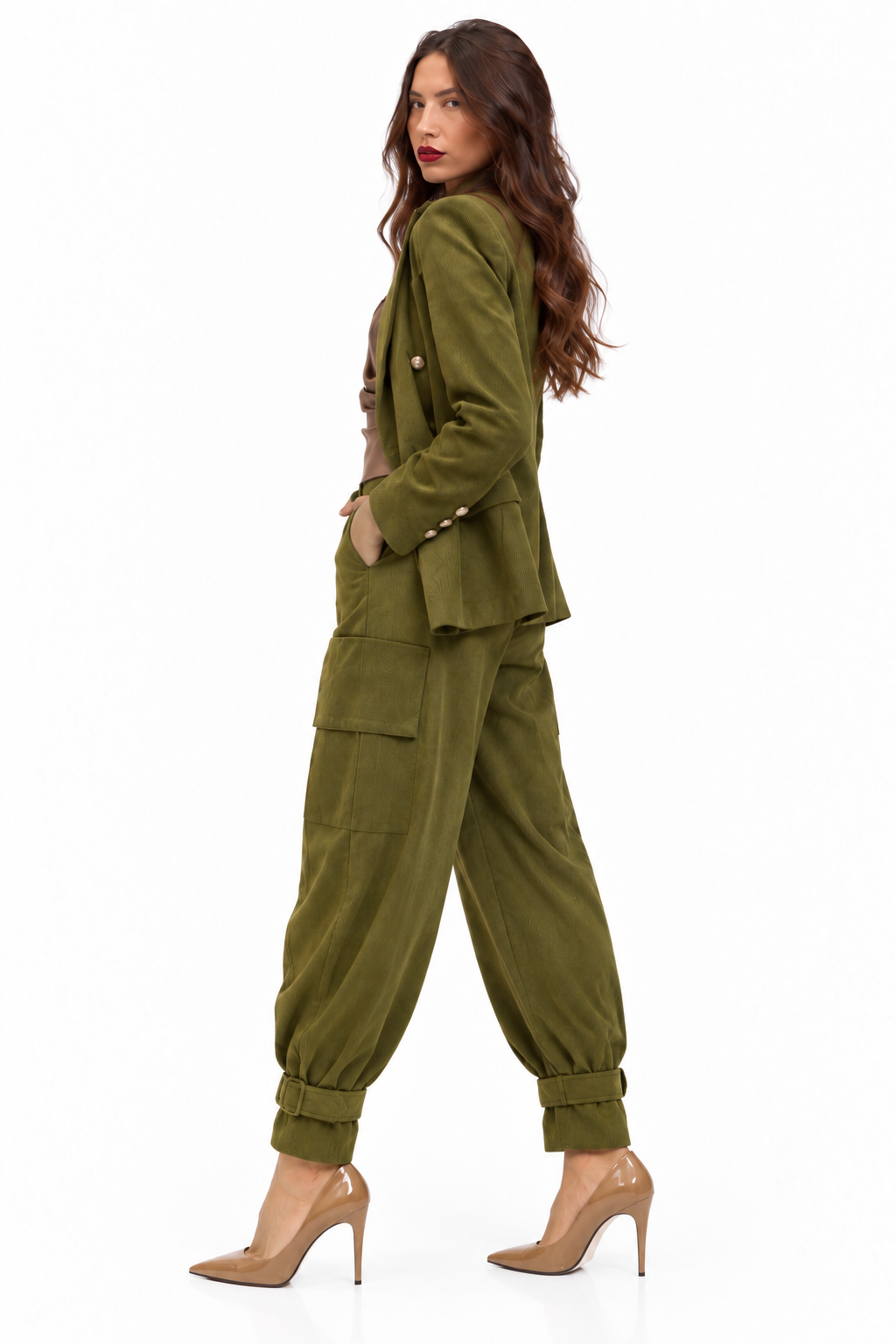 Pantalone in velluto con tasconi e cinturini al fondo Koralline