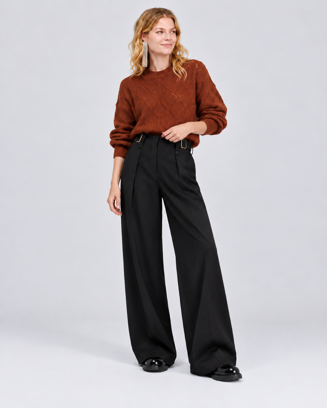 Pantalone Palazzo con Pinces e Vita Regolabile Semicouture