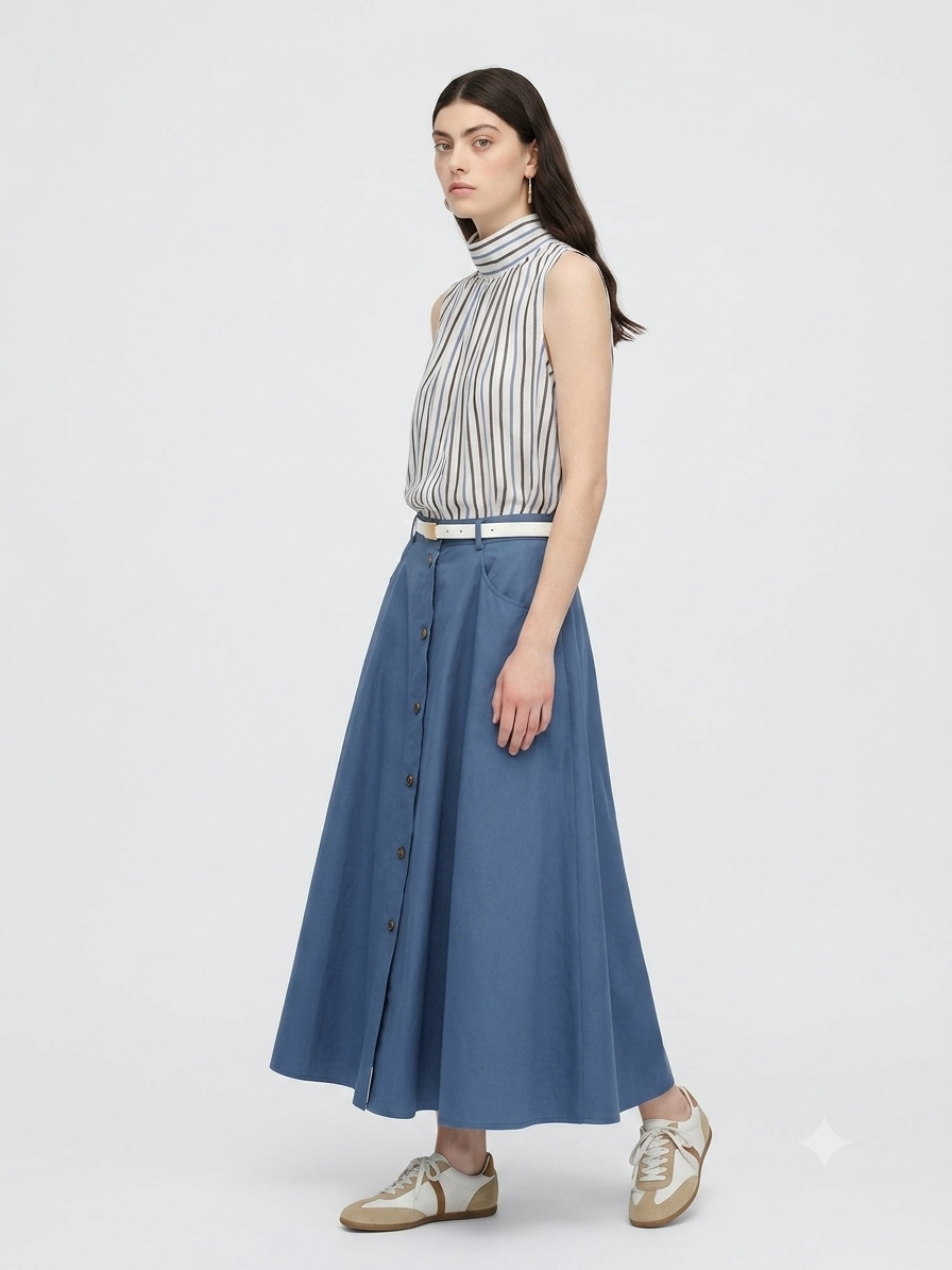 Top a righe in mussola di cotone Semicouture