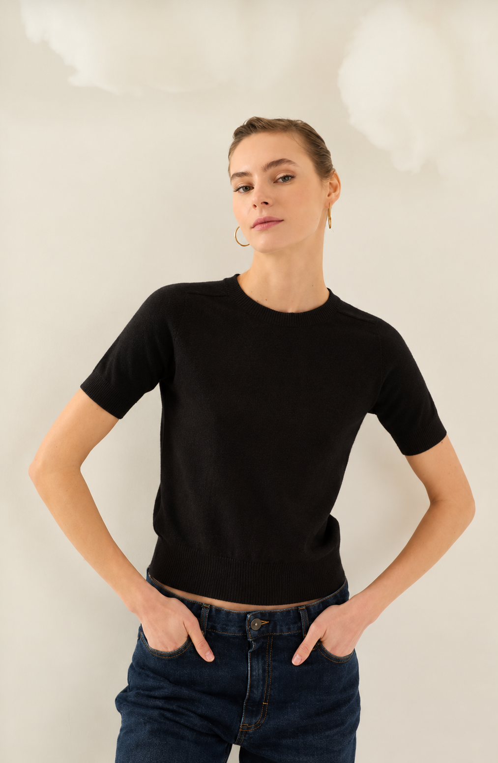 Maglia girocollo a maniche corte in pura lana Souvenir