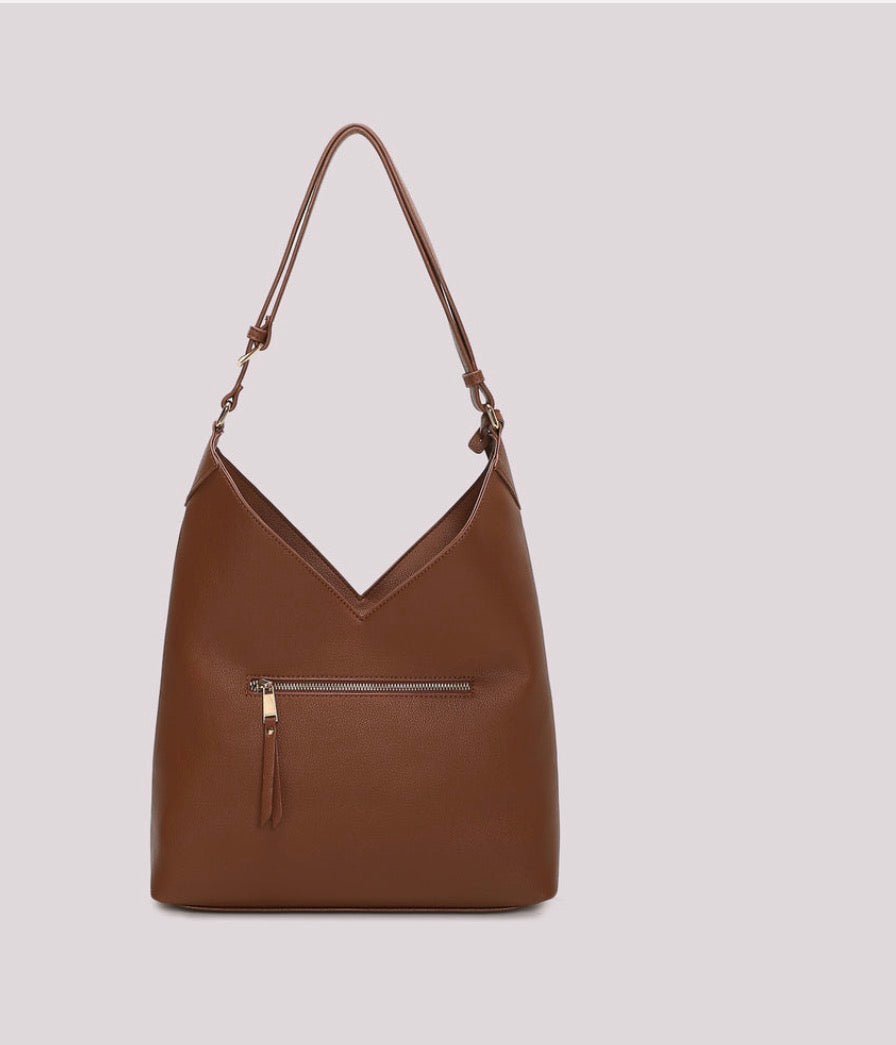 Borsa a spalla con patch diagonale effetto camoscio Mimi-Mua
