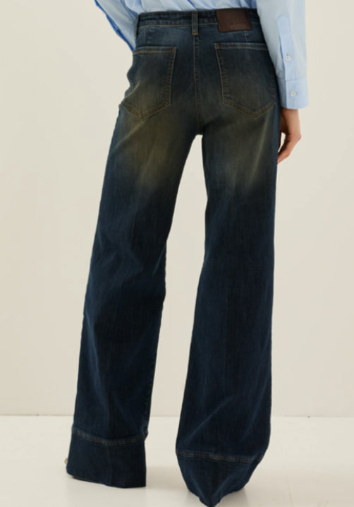 Jeans Wide Leg Vita Alta con Tasche Frontali Souvenir