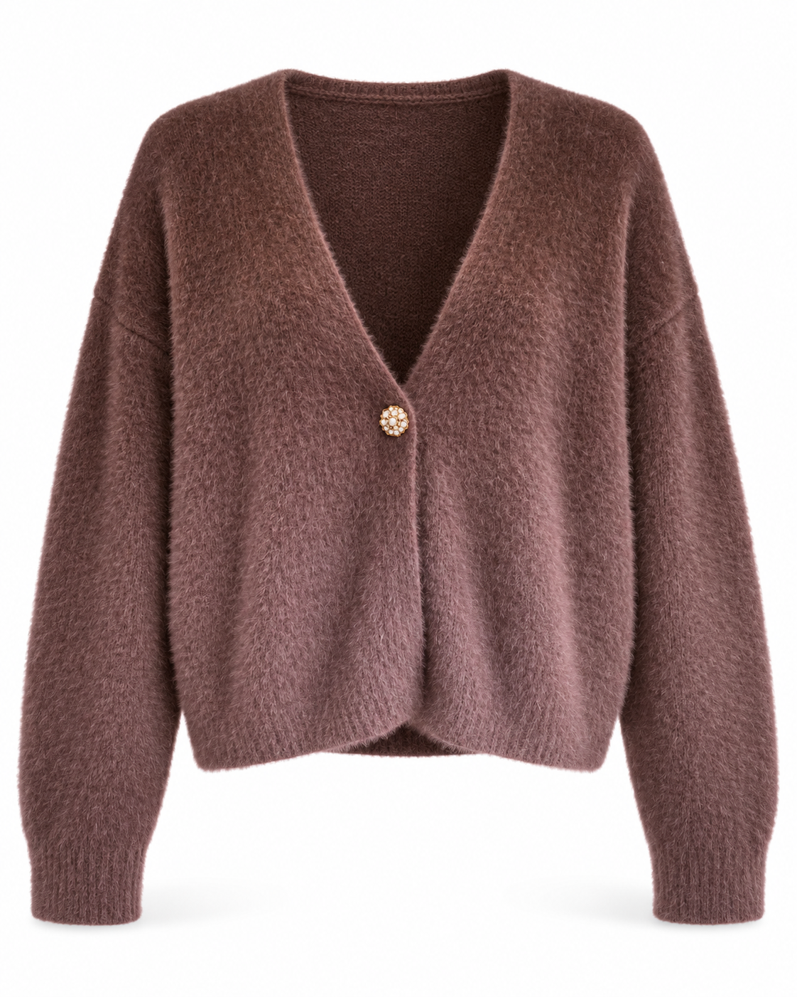 Cardigan effetto peluche con bottone gioiello Mark Up