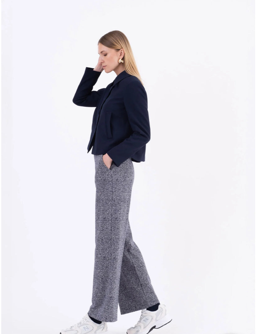 PANTALONE IN VISCOSA STRETCH PIED DE POULE BLU PADOVA TX Vicario Cinque