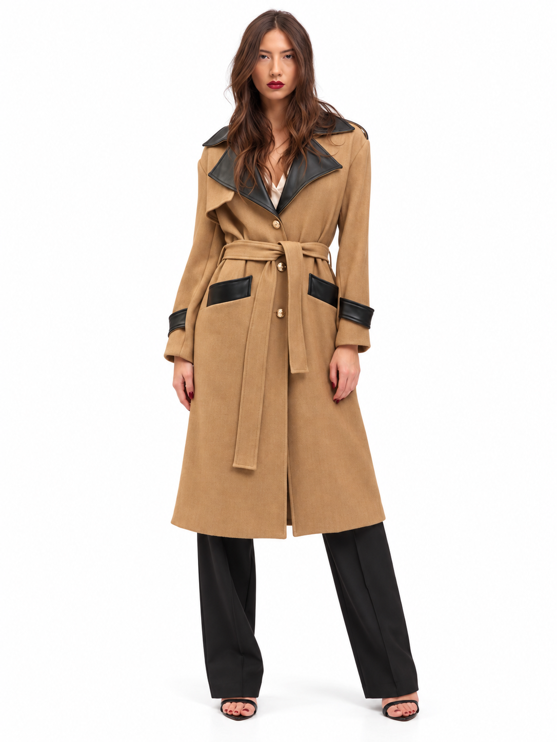 Trench bimaterico con dettagli in ecopelle Koralline