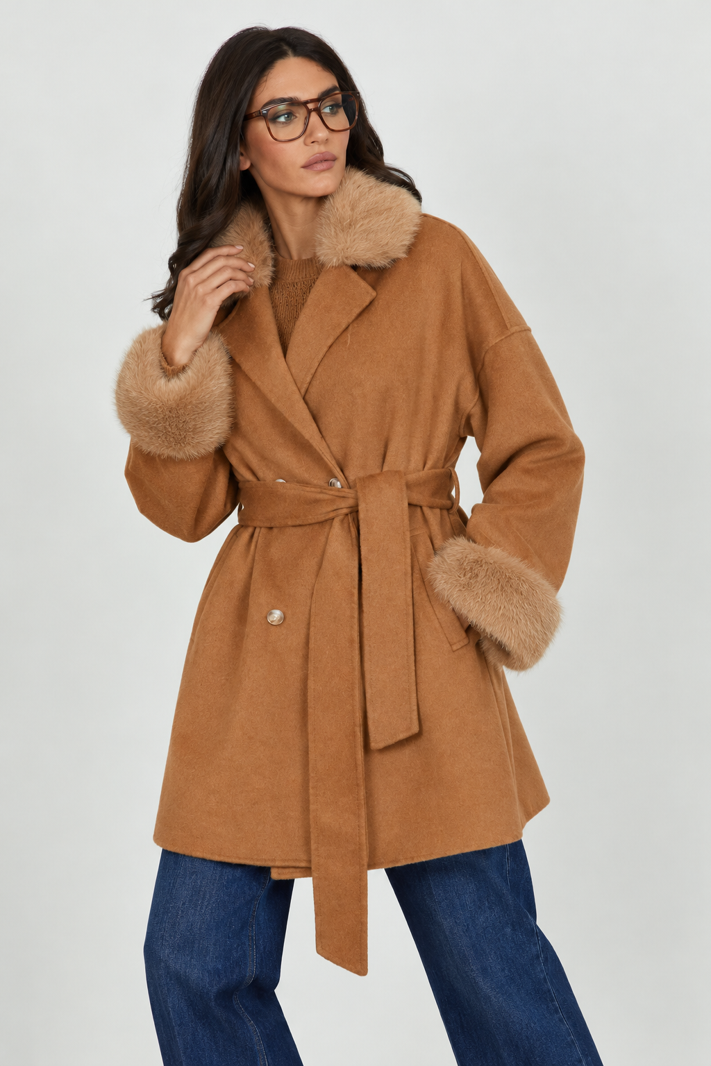 Cappotto Oversize Doppiopetto con Ecopelliccia Removibile Relish