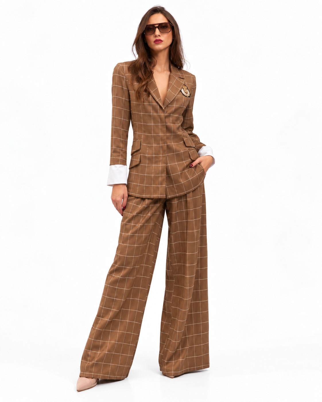 Pantalone palazzo check Koralline