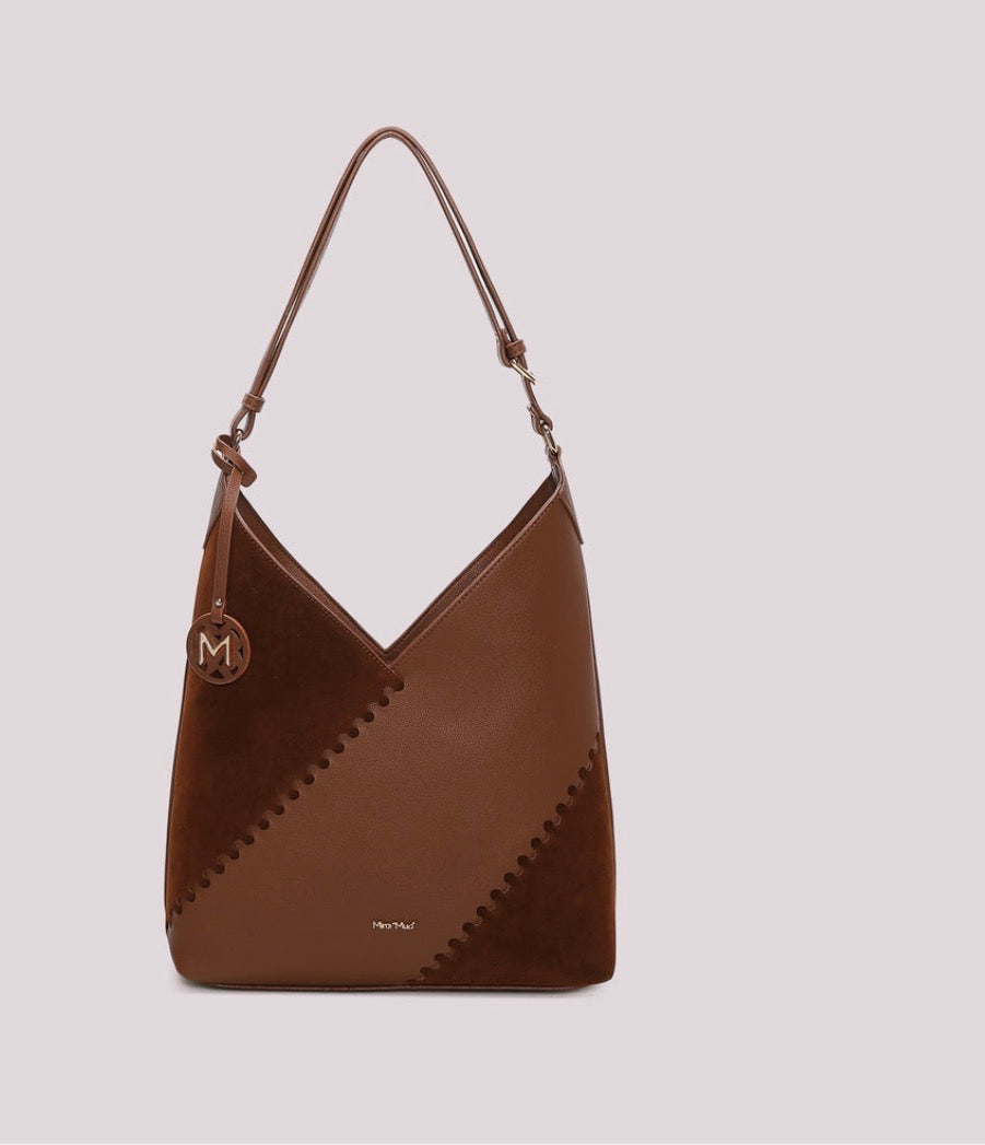 Borsa a spalla con patch diagonale effetto camoscio Mimi-Mua