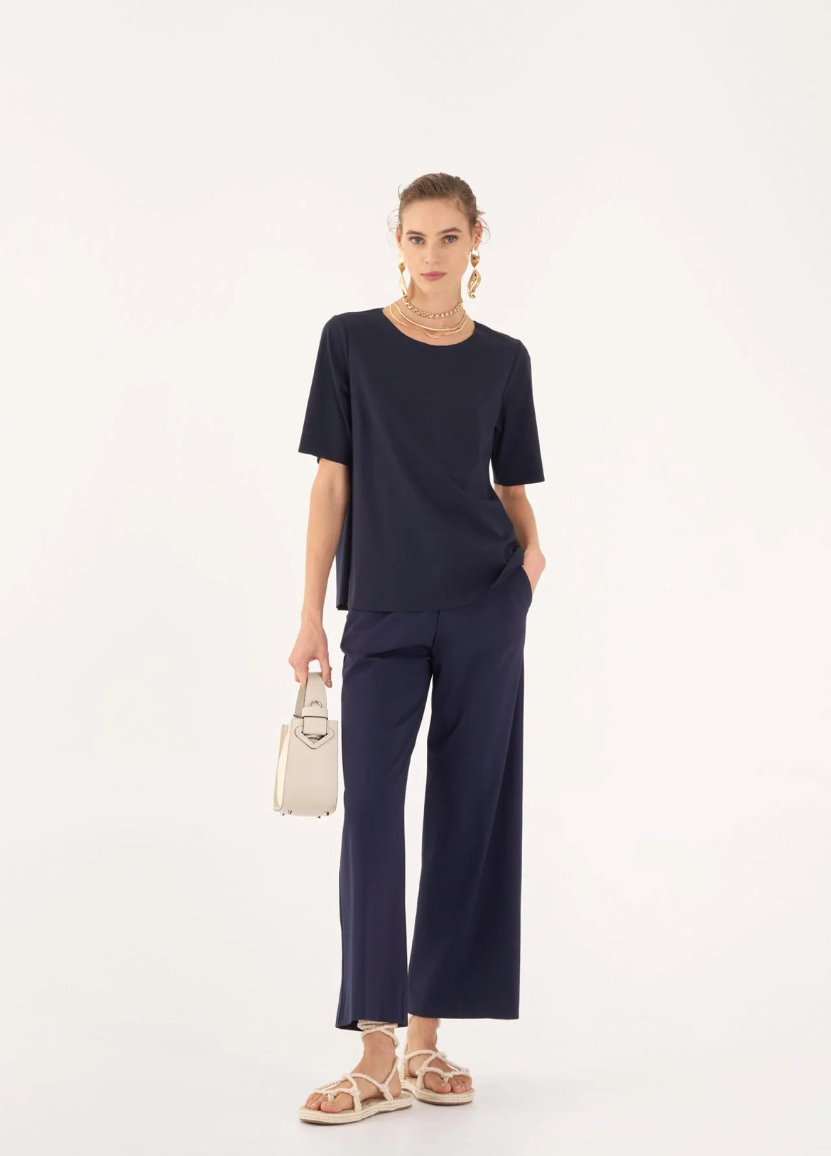 T-shirt cropped in punto Milano stretch Terenzia Vicario cinque