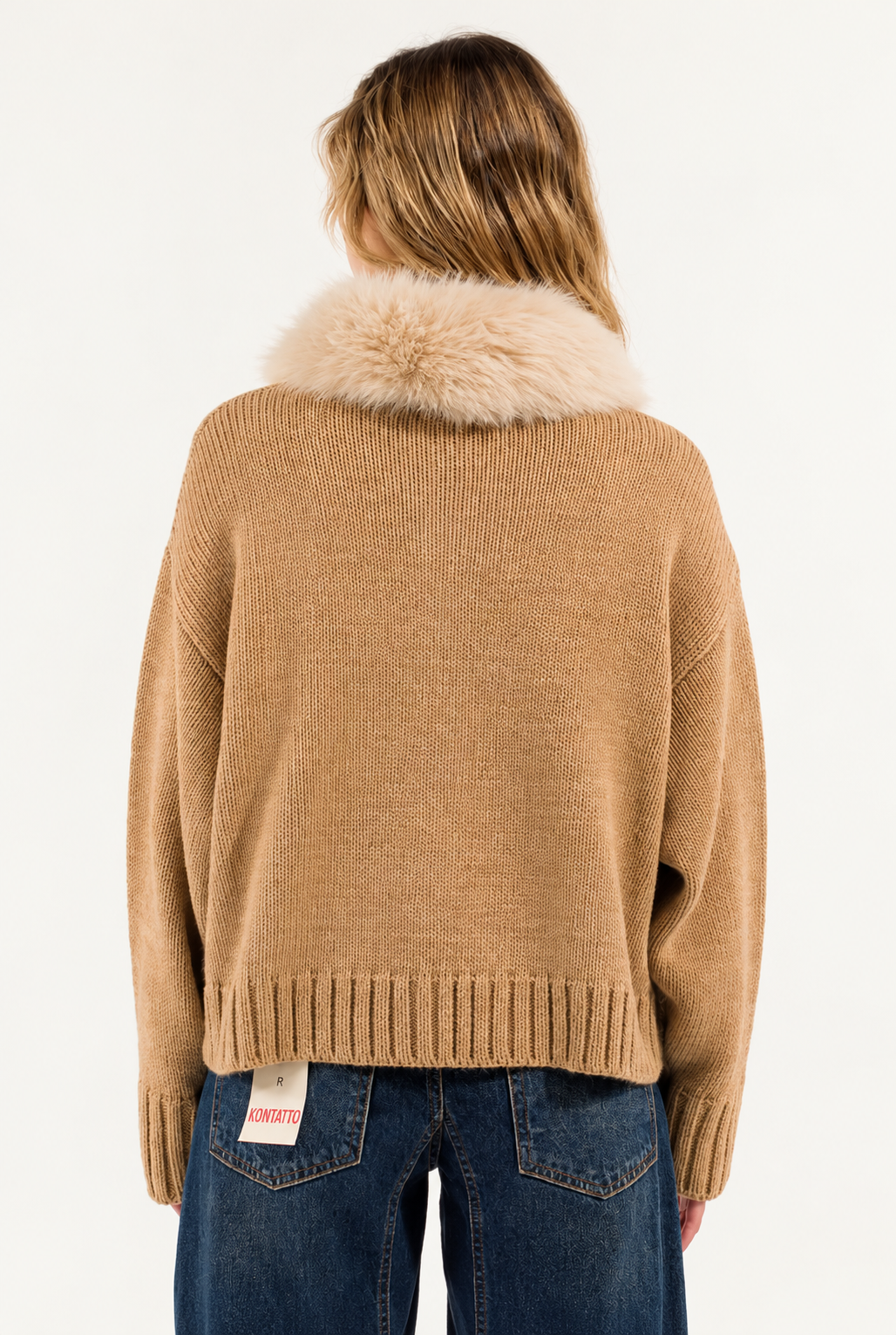 Bomber in Maglia con Collo in Ecopelliccia Kontatto