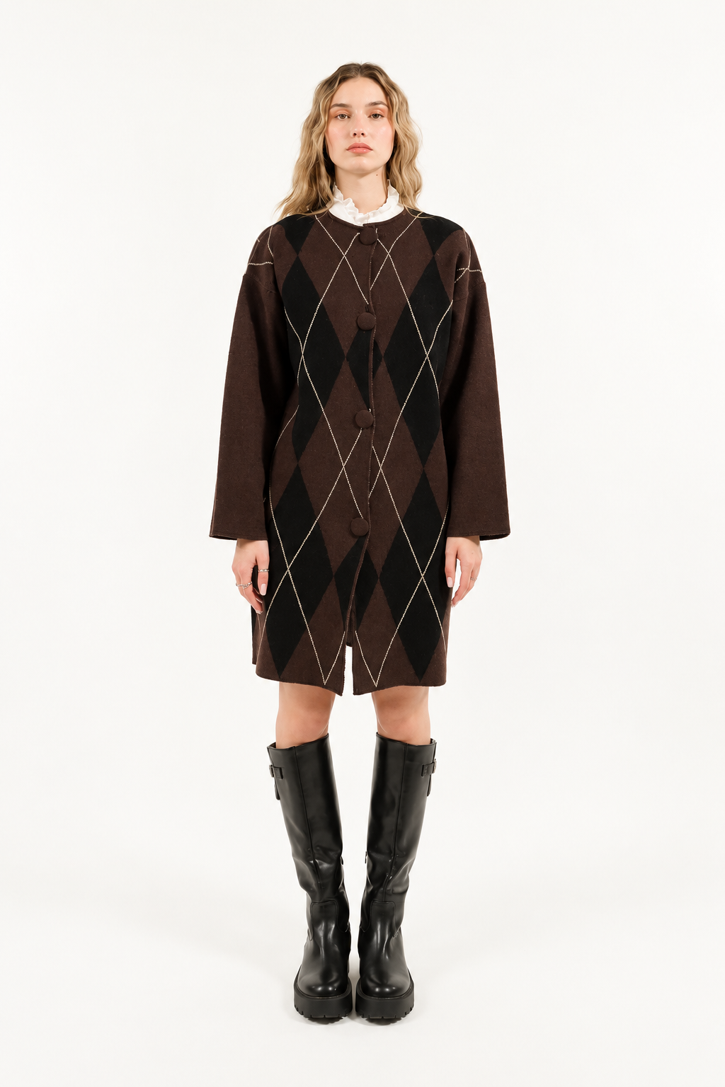 Cappotto in maglia con fantasia a rombi Kontatto